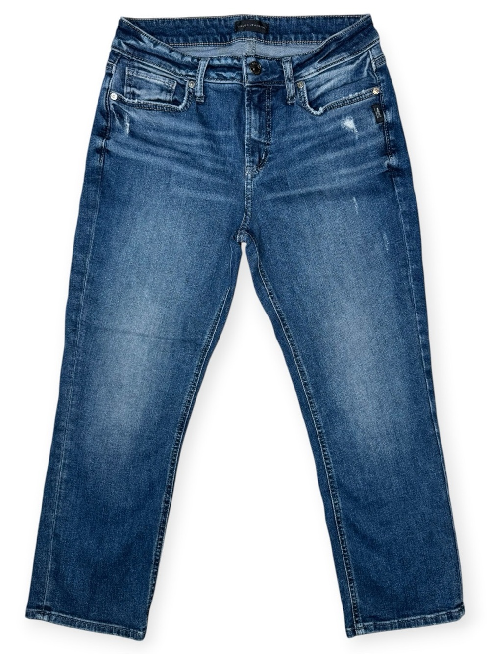 Silver Suki Capri Jeans 30 Dark-wash Distressed Mid-Rise Stretch Denim